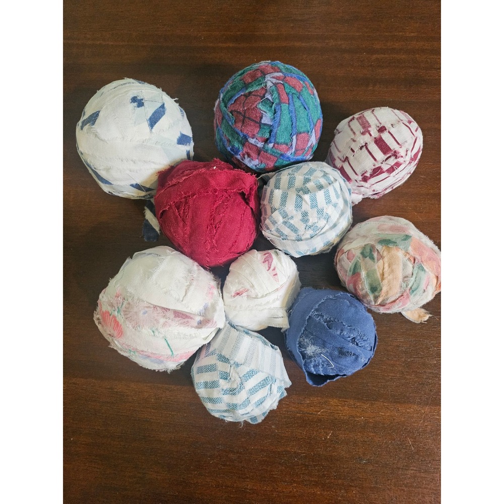 Rag Balls Home Decor Set of 10 Multicolor Vintage Farmhouse Primitive 10pc Set